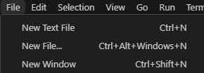 VSCode. File is hovered over revealing a dropdown menu.